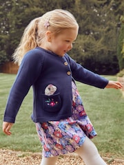 JoJo Maman Bébé Navy Blue Guinea Pig Floral Button Front Dress - Image 3 of 3