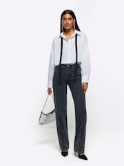 River Island Black Straight Embelished High Rise Non - Stretch Jeans - Image 1 of 5