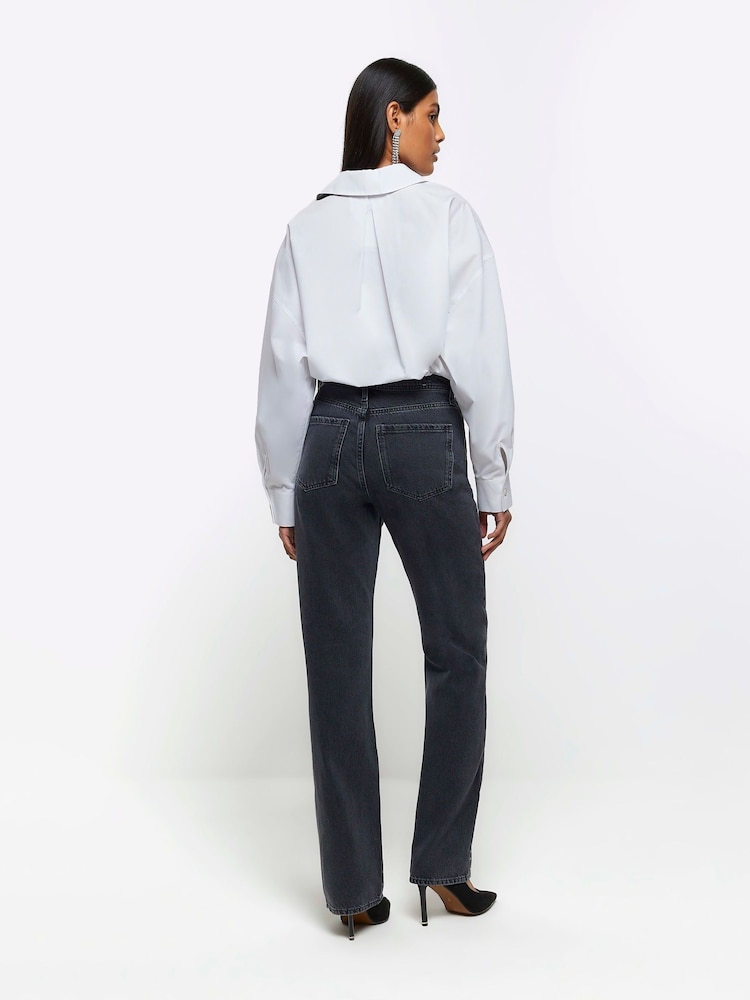 River Island Black Straight Embelished High Rise Non - Stretch Jeans - Image 2 of 5