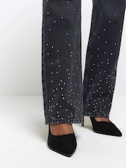 River Island Black Straight Embelished High Rise Non - Stretch Jeans - Image 3 of 5