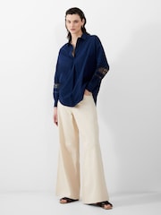 French Connection Blue Rhodes 100% Cotton Embroidered Shirt - Image 1 of 4