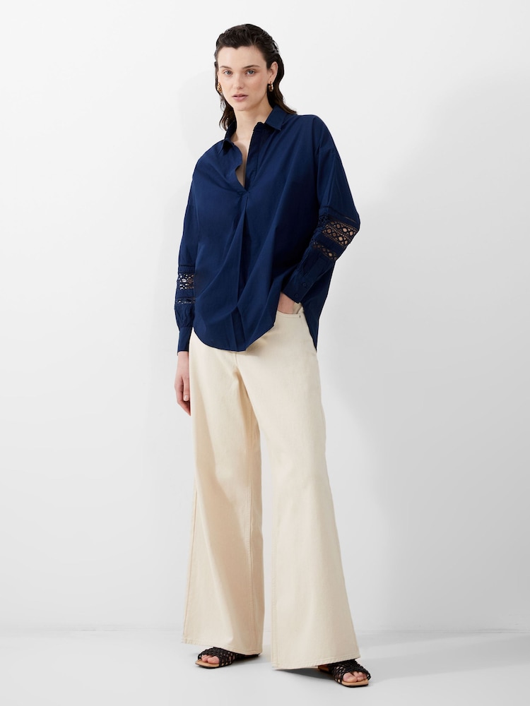 French Connection Blue Rhodes 100% Cotton Embroidered Shirt - Image 1 of 4