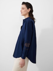 French Connection Blue Rhodes 100% Cotton Embroidered Shirt - Image 3 of 4