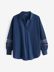 French Connection Blue Rhodes 100% Cotton Embroidered Shirt - Image 4 of 4