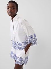 French Connection White 100% Cotton Embroidered Alissa Popover Shirt - Image 1 of 4