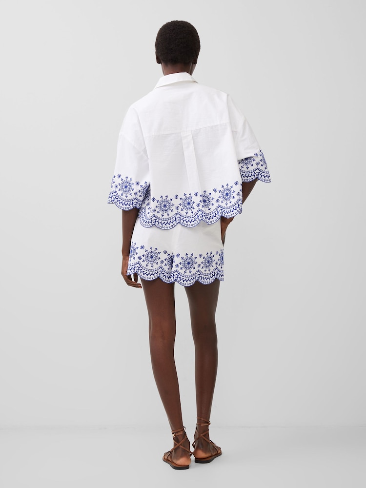 French Connection White 100% Cotton Embroidered Alissa Popover Shirt - Image 2 of 4