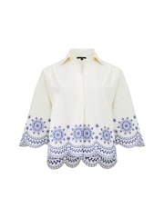 French Connection White 100% Cotton Embroidered Alissa Popover Shirt - Image 4 of 4