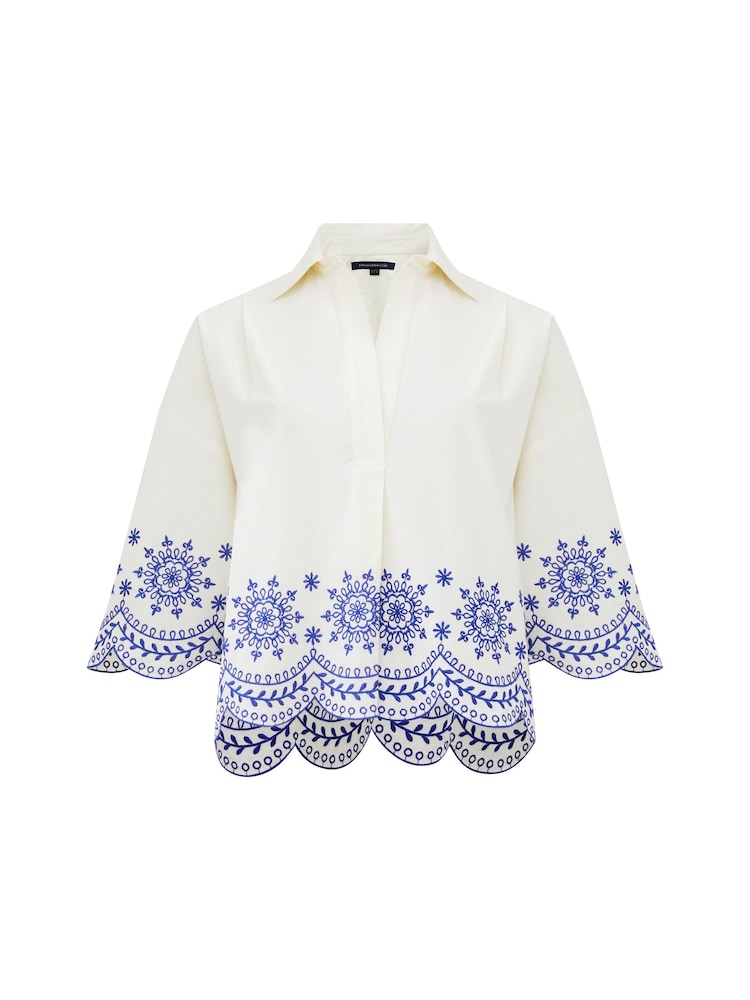 French Connection White 100% Cotton Embroidered Alissa Popover Shirt - Image 4 of 4