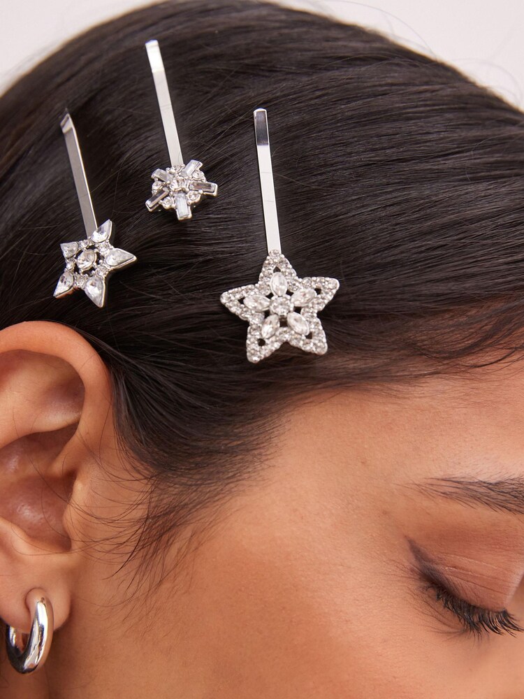 Silver Tone Star Sparkle Hair Grips 3 Pack - Image 4 of 5
