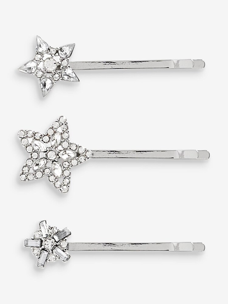 Silver Tone Star Sparkle Hair Grips 3 Pack - Image 5 of 5