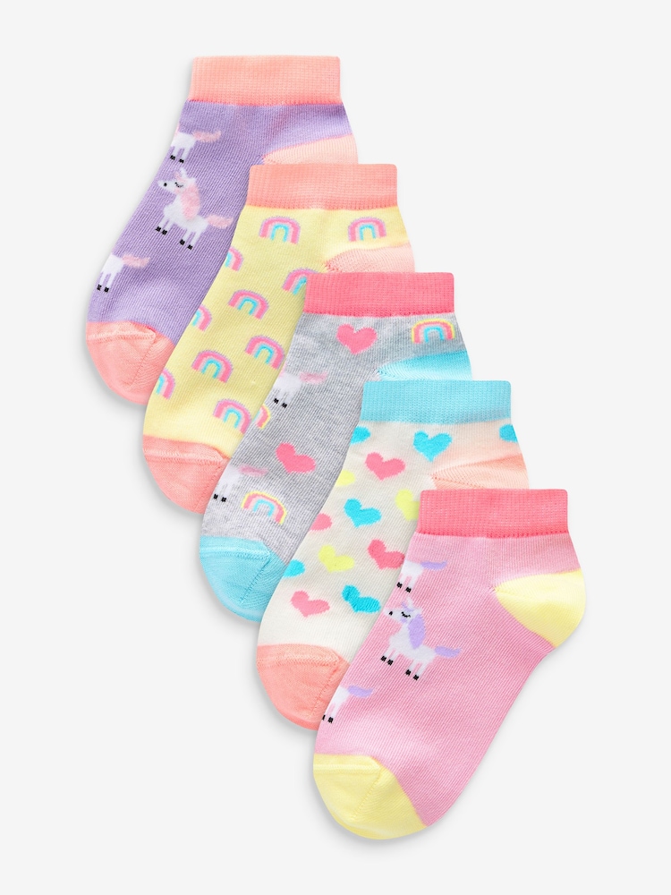 rožnata/siva/Vijolična - 5 Pack Cotton Rich Unicorn Znak Trainer nogavice - Slika 1 iz 6