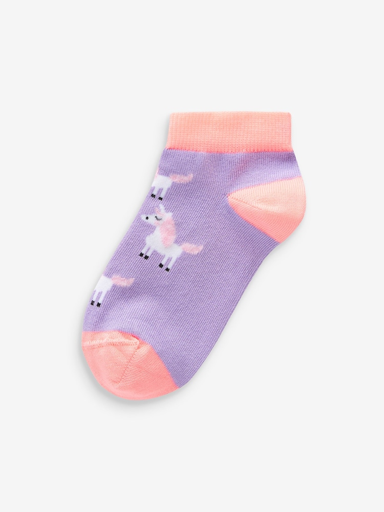 rožnata/siva/Vijolična - 5 Pack Cotton Rich Unicorn Znak Trainer nogavice - Slika 2 iz 6