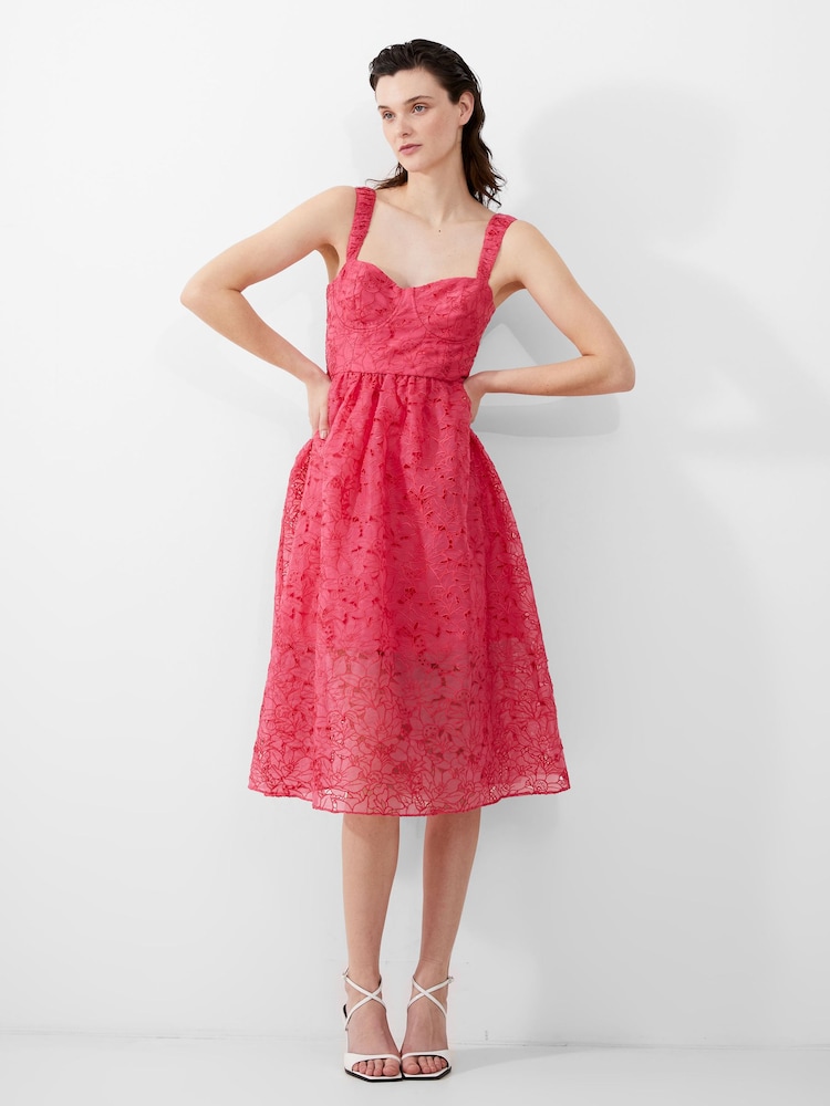 French Connection Pink Embroidered Lace Strappy Dress - Image 1 of 4