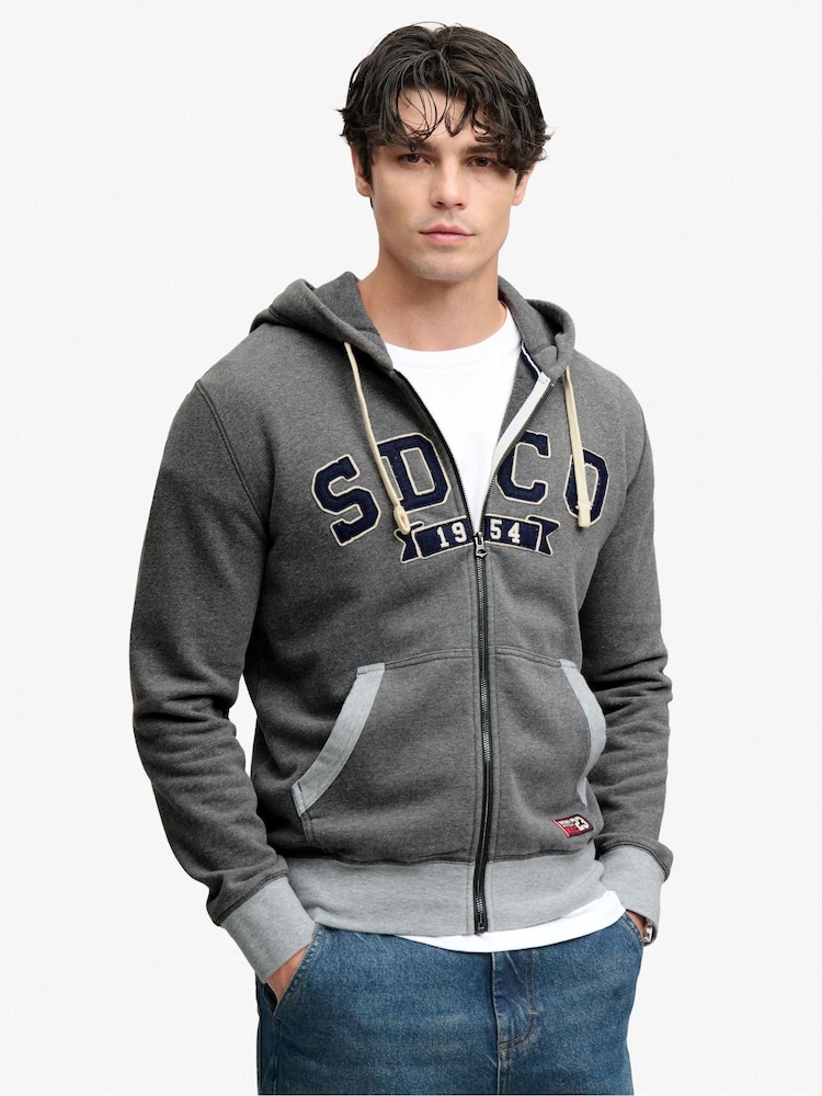 Superdry Grey SD&Co. Zip Through Hoodie - Image 1 of 7 Superdry Grey SD&Co. Zip Through Hoodie - Image 1 of 7