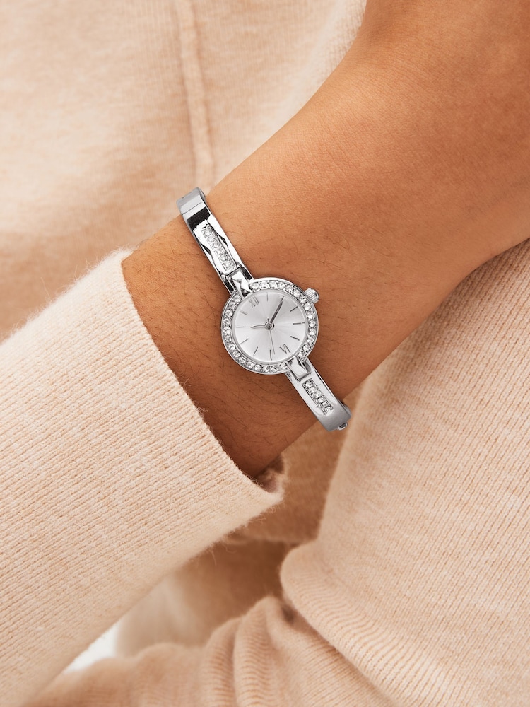Silver Tone Sparkle Hinge Bracelet Watch - Image 1 of 4