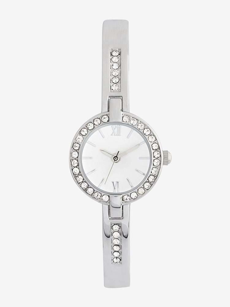 Silver Tone Sparkle Hinge Bracelet Watch - Image 2 of 4
