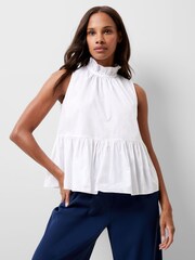 French Connection White 100% Cotton Rhodes Poplin Top - Image 3 of 4