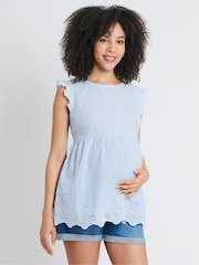 JoJo Maman Bébé Blue Stripe Broderie Anglaise Maternity Blouse - Image 1 of 4