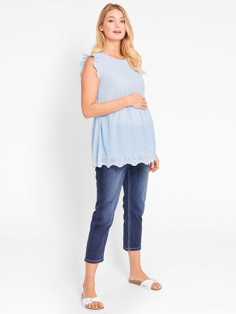 JoJo Maman Bébé Blue Stripe Broderie Anglaise Maternity Blouse - Image 2 of 4