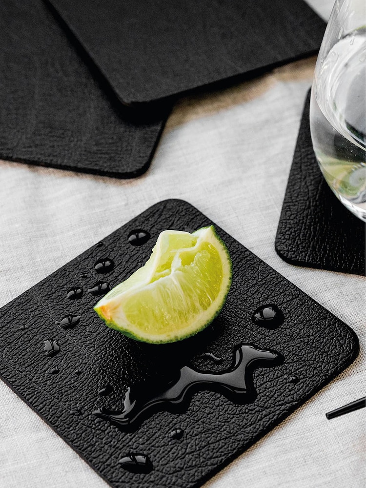 Lara-May Set of 6 Black Leather Coasters and Placemats - Image 2 of 4