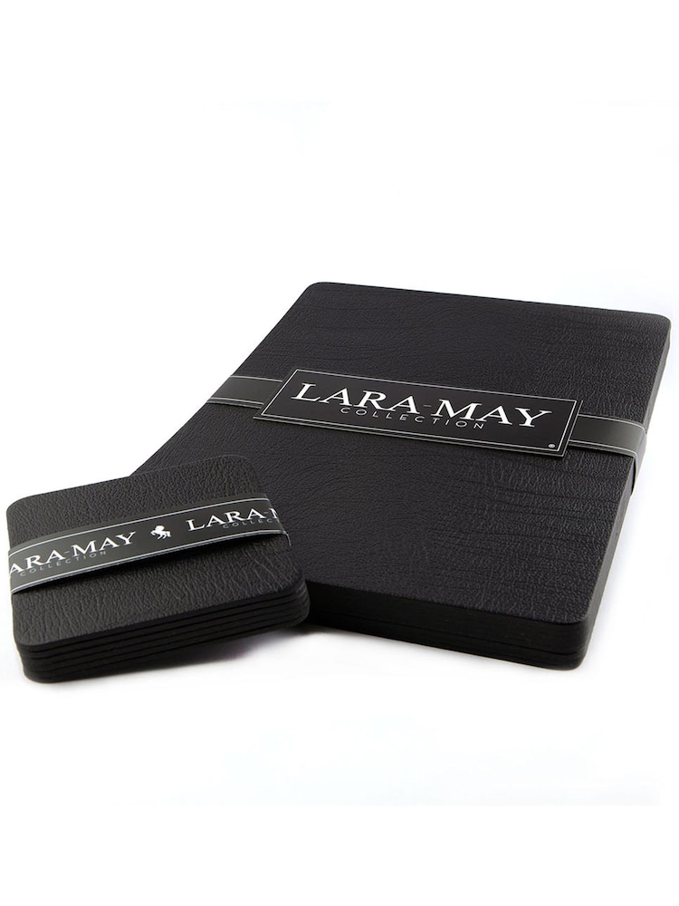 Lara-May Set of 6 Black Leather Coasters and Placemats - Image 4 of 4