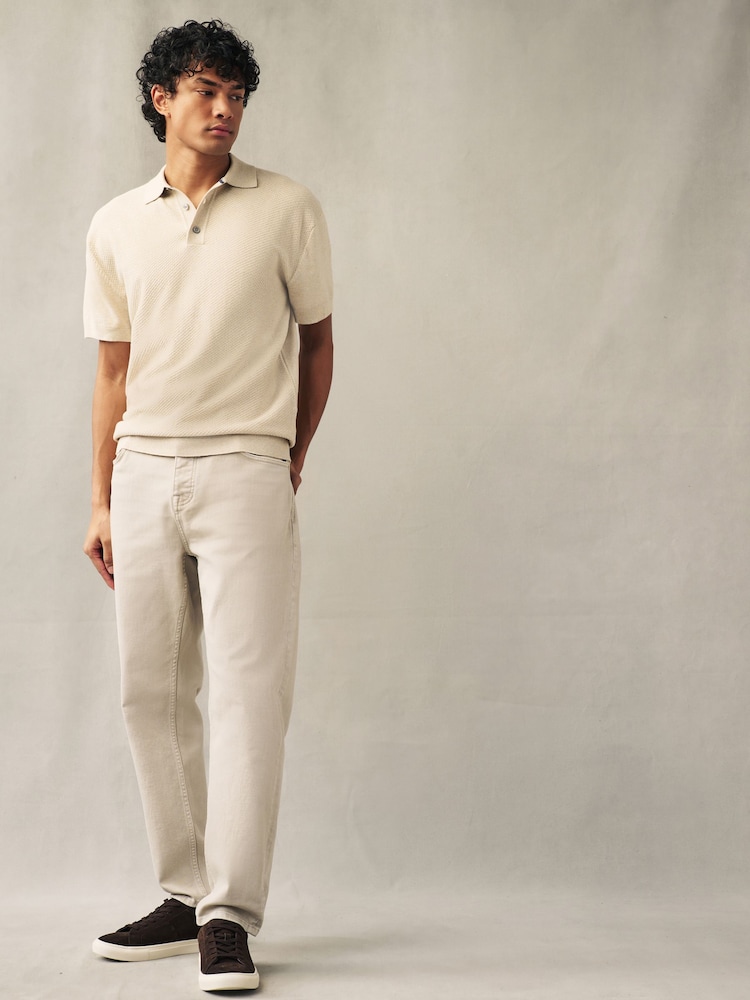 Neutral Knitted Bubble Textured Regular Fit Polo Shirt - Image 2 of 2