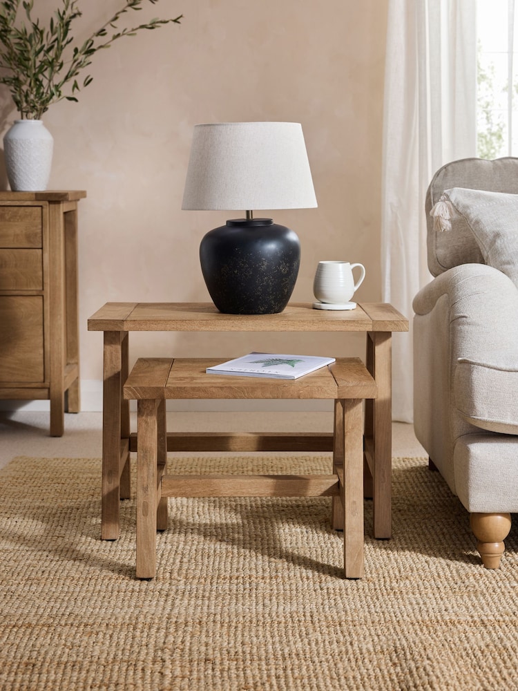 Natural Hector Mango Wood Nest of Tables - Image 2 of 7