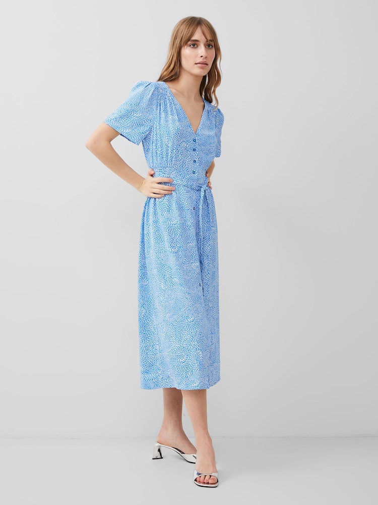 French Connection Blue 100% Cotton Bernice Elitan Button Through Dress - Image 1 of 4