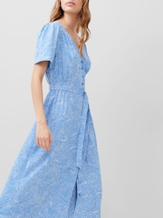 French Connection Blue 100% Cotton Bernice Elitan Button Through Dress - Image 3 of 4