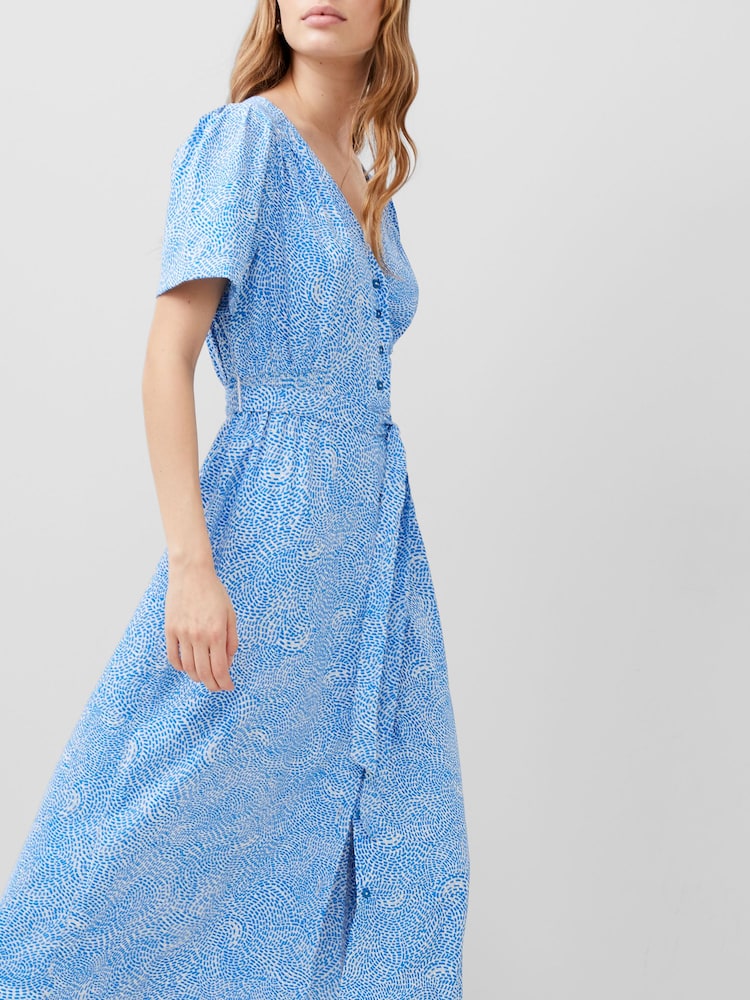 French Connection Blue 100% Cotton Bernice Elitan Button Through Dress - Image 3 of 4