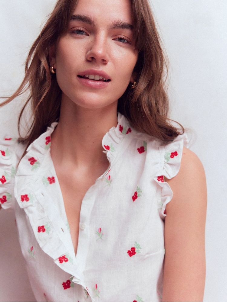 Boden White Isabel Sleeveless Linen Top - Image 2 of 6 Boden White Isabel Sleeveless Linen Top - Image 2 of 6