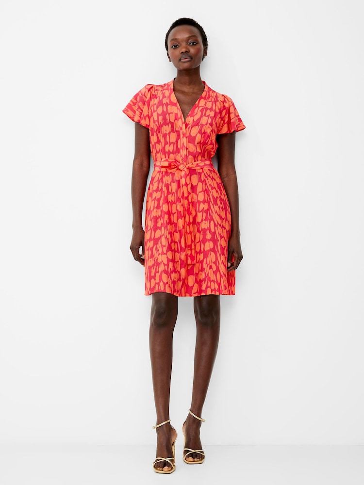 French Connection Orange Islanna Crepe V-Neck Dress - Image 1 of 4
