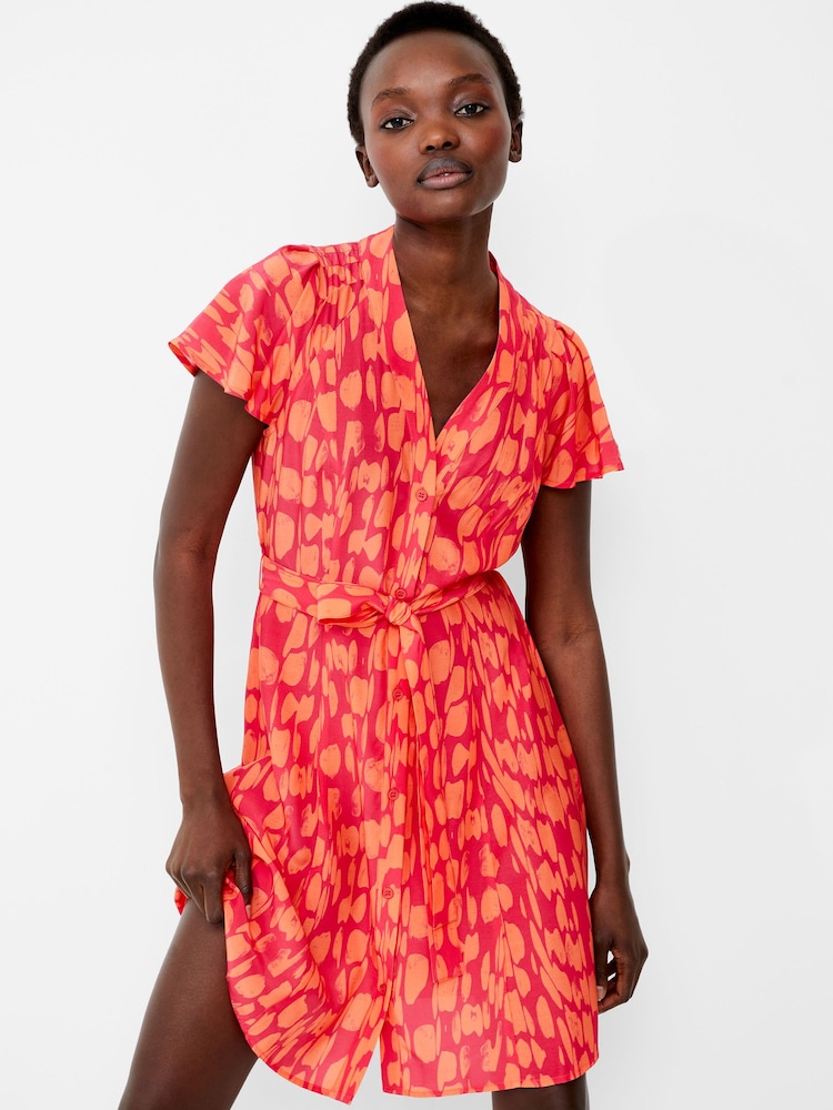 French Connection Orange Islanna Crepe V-Neck Dress - Image 3 of 4