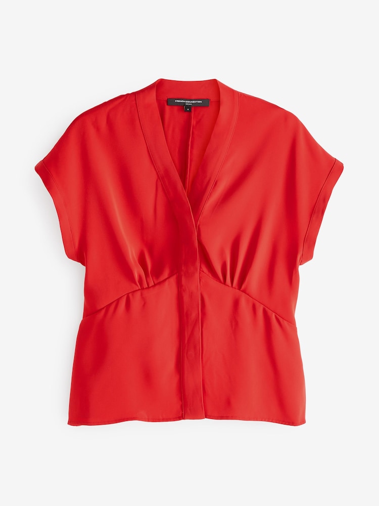 French Connection Red Crepe Carmen Blouse - Image 4 of 4