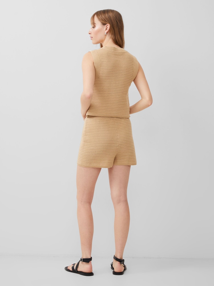 French Connection Brown 100% Cotton Lumi Mozart Crochet Shorts - Image 2 of 3