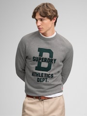 Superdry Light Grey Athletic Felt Applique Crew Neck Sweatshirt - Image 1 of 7