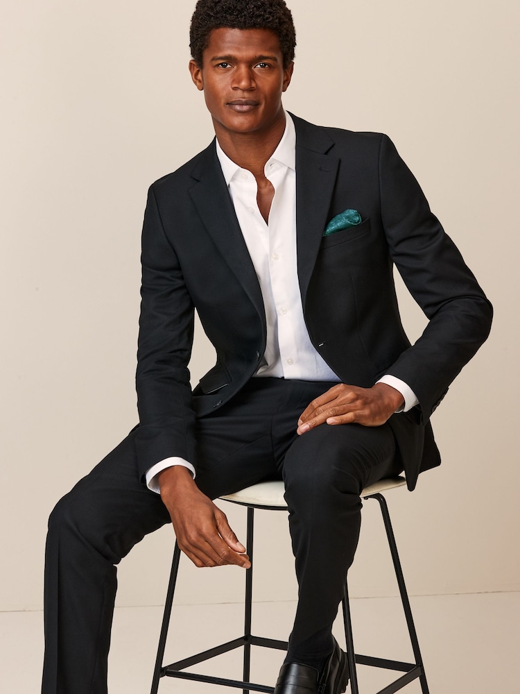 Black Skinny Fit Textured Suit Jacket - Image 2 of 10