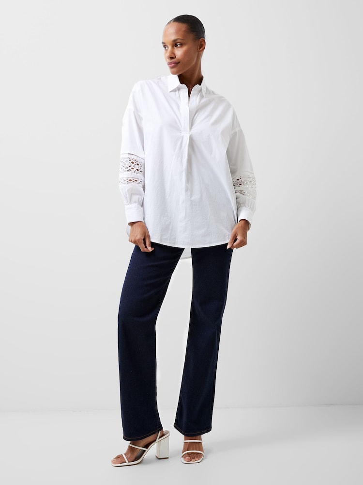 French Connection White Rhodes 100% Cotton Embroidered Shirt - Image 1 of 4
