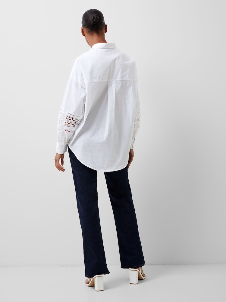 French Connection White Rhodes 100% Cotton Embroidered Shirt - Image 2 of 4