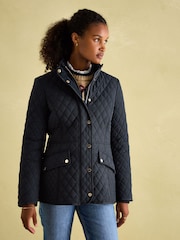 Joules Allendale Navy Blue Showerproof Diamond Quilted Coat - Image 1 of 8