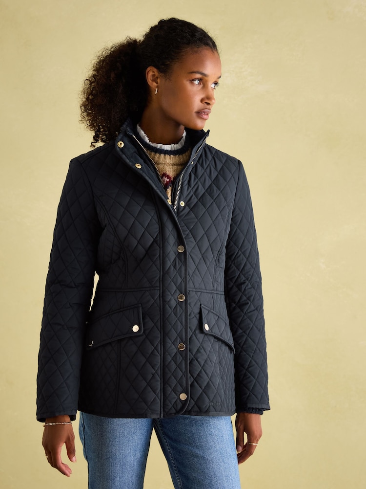 Joules Allendale Navy Blue Showerproof Diamond Quilted Coat - Image 1 of 8