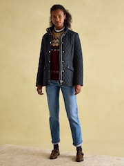 Joules Allendale Navy Blue Showerproof Diamond Quilted Coat - Image 3 of 8