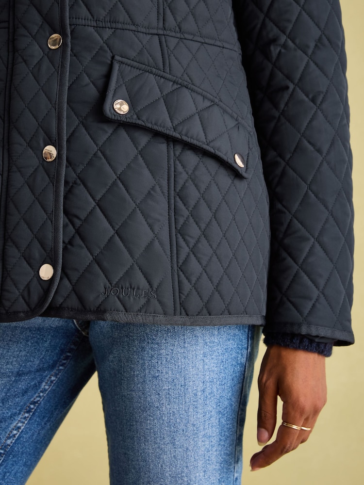 Joules Allendale Navy Blue Showerproof Diamond Quilted Coat - Image 4 of 8