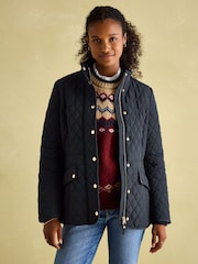 Joules Allendale Navy Blue Showerproof Diamond Quilted Coat - Image 5 of 8