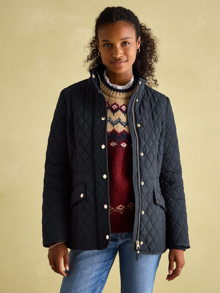 Joules Allendale Navy Blue Showerproof Diamond Quilted Coat - Image 5 of 8