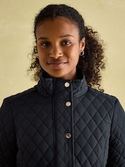 Joules Allendale Navy Blue Showerproof Diamond Quilted Coat - Image 6 of 8