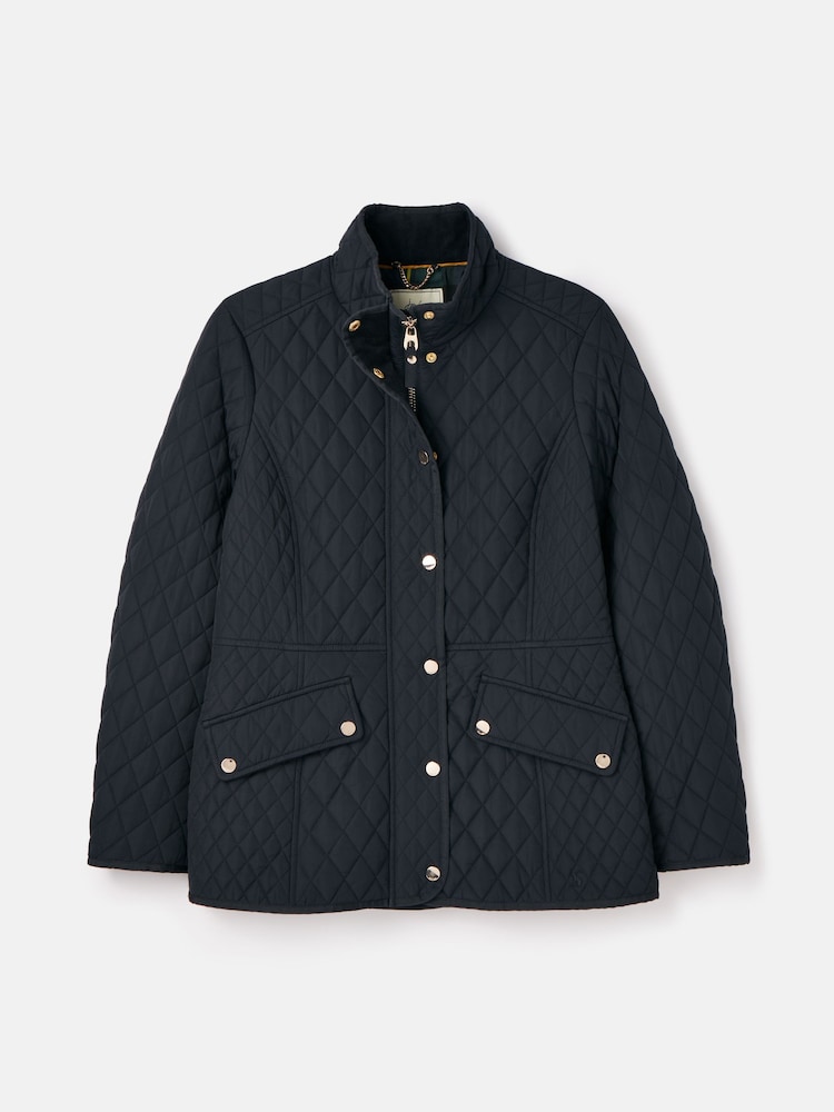 Joules Allendale Navy Blue Showerproof Diamond Quilted Coat - Image 8 of 8