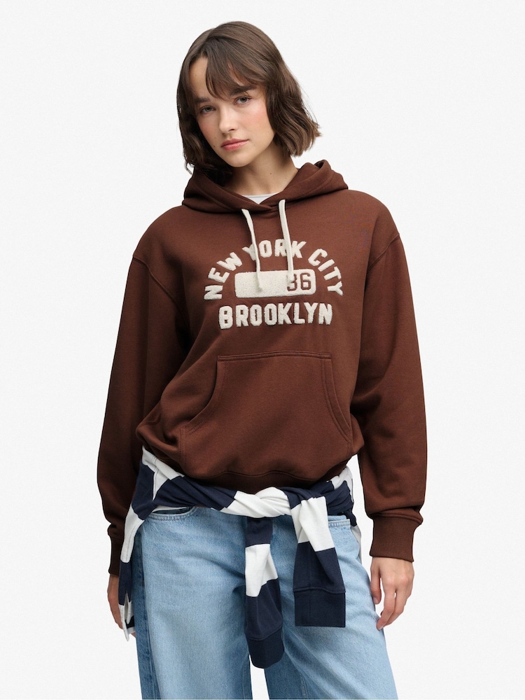 Superdry Brown Vintage Prep Chenille Hoodie - Image 1 of 6
