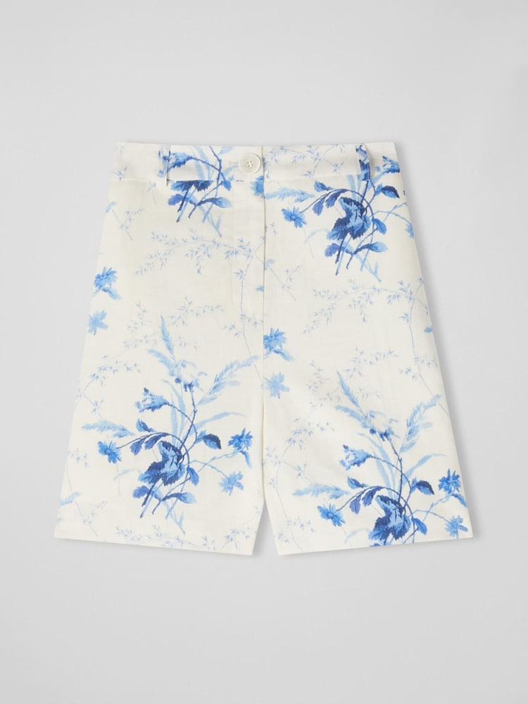 LK Bennett Fleur Blue And White Linen-Cotton Meadow Scene Shorts - Image 5 of 5 LK Bennett Fleur Blue And White Linen-Cotton Meadow Scene Shorts - Image 5 of 5