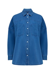 French Connection Blue 100% Cotton Zaves Chambray Denim Shirt - Image 4 of 4